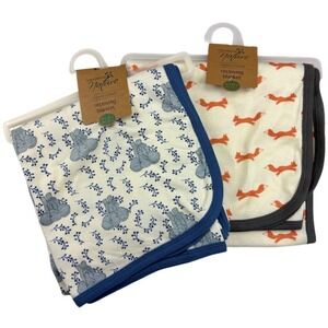 Touched By Nature Organic Cotton Elephant Fox Baby Receiving Blanket Lot Beige